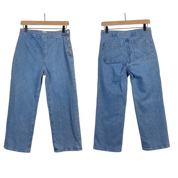 J. Crew Denim - J. Crew Slim Wide Leg Jeans High Rise Sailor Eco Side Buttons Cropped Size 29